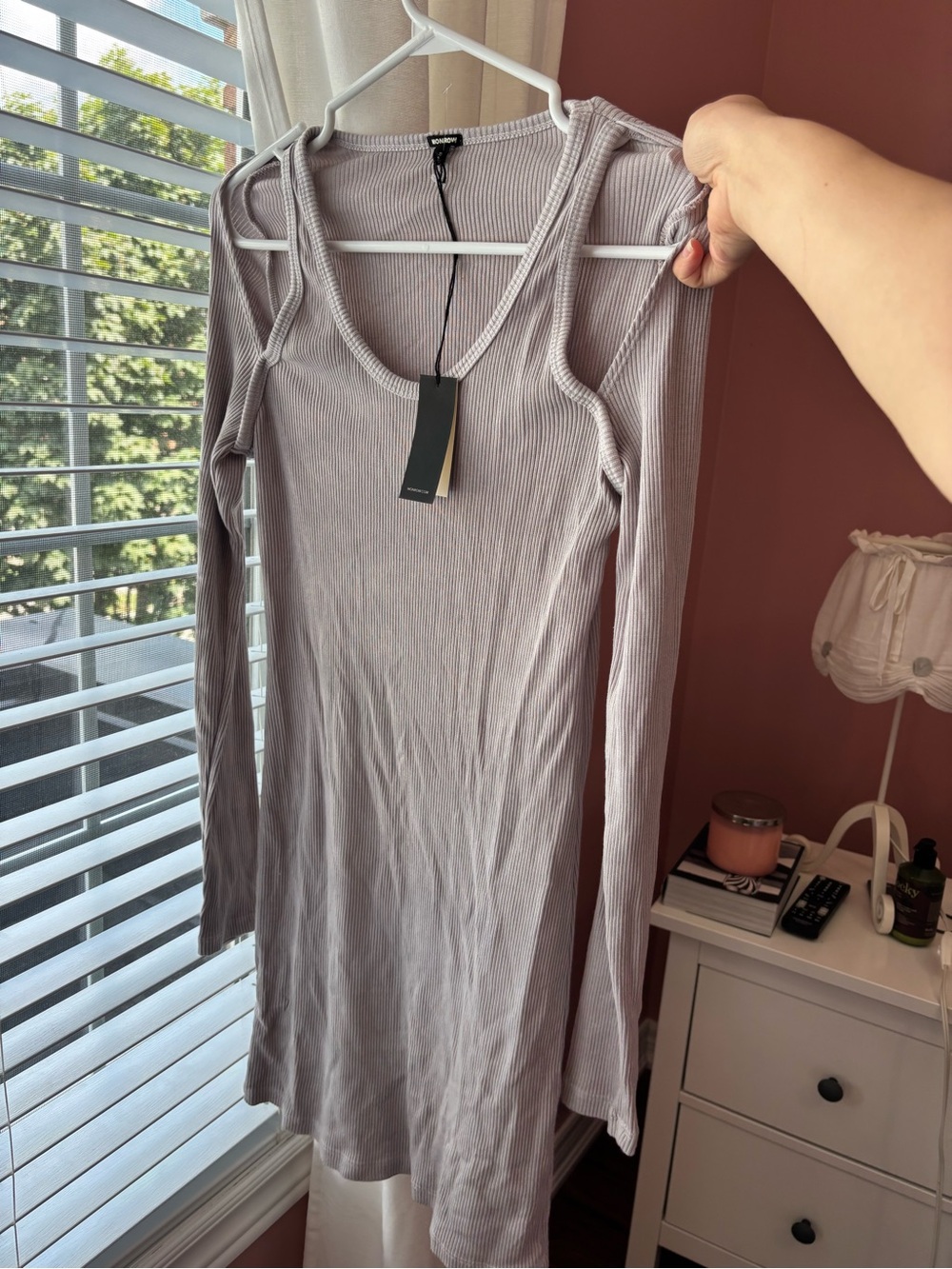 Monrow Ribbed Long Sleeve Midi Dress - Gray